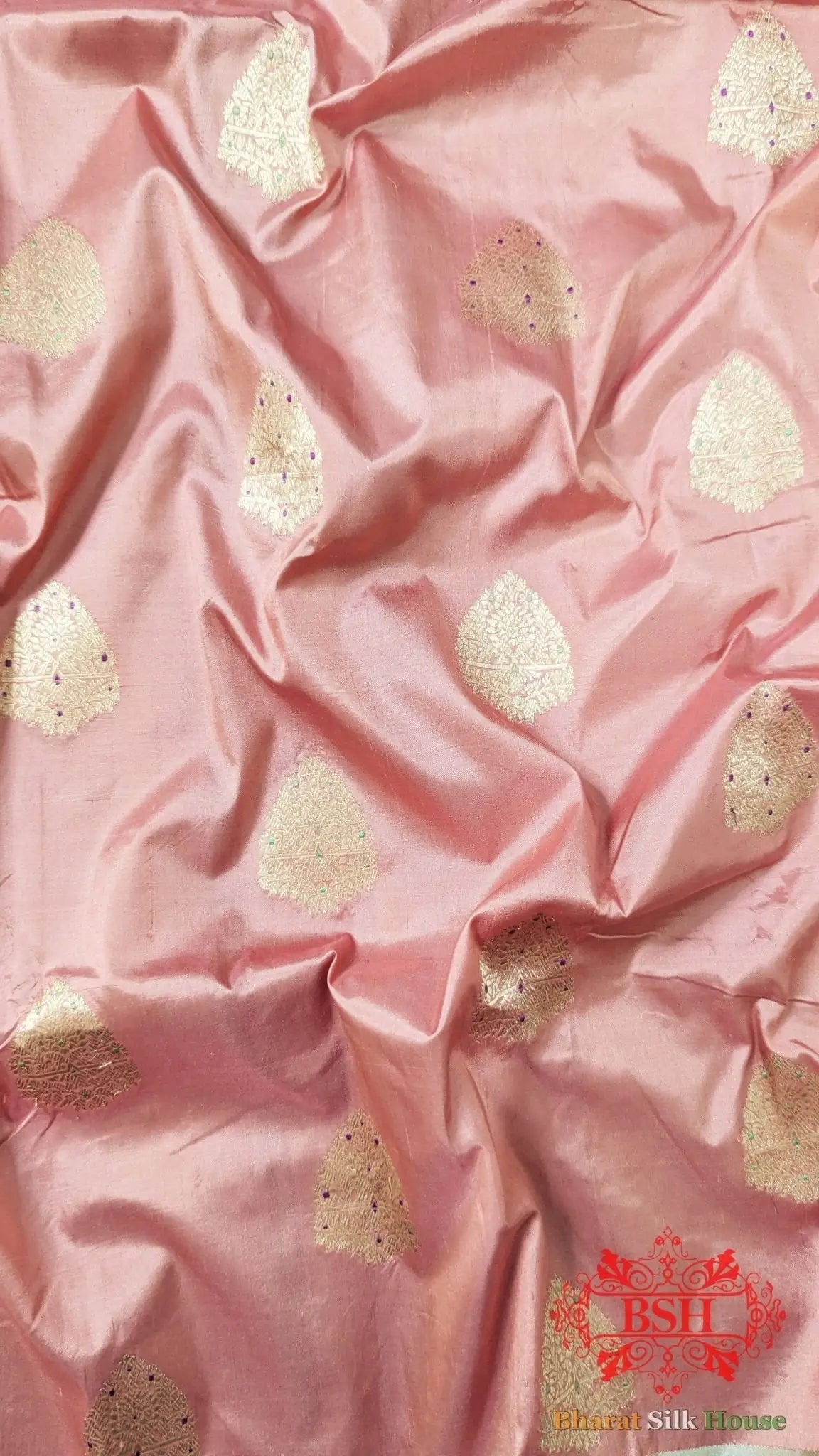 Pure Banarasi Handloom Katan Silk Meenakari Antique Zari Saree In Shades Of Peach - Bharat Silk House Pure Kataan Silk