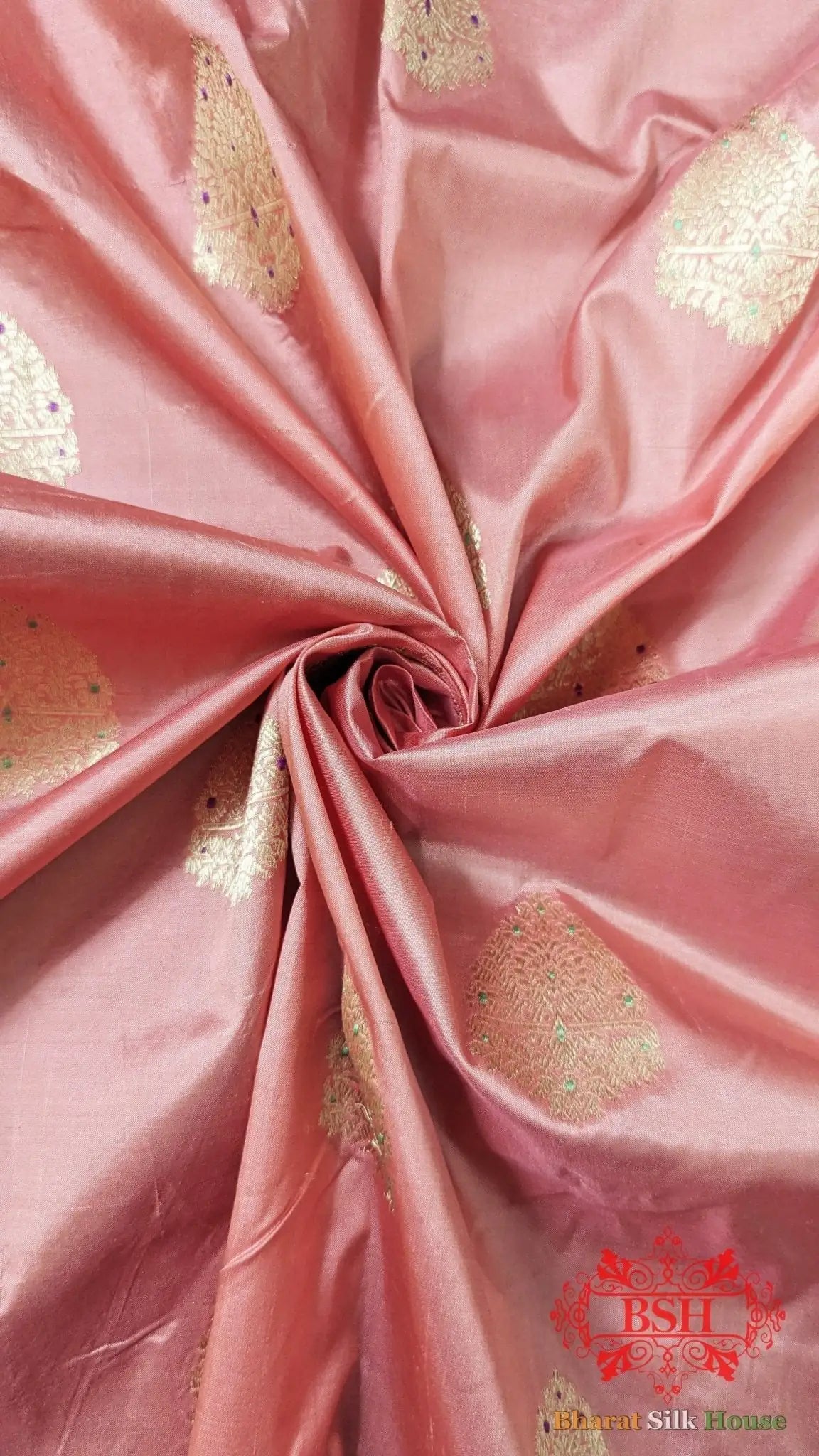 Pure Banarasi Handloom Katan Silk Meenakari Antique Zari Saree In Shades Of Peach - Bharat Silk House Pure Kataan Silk