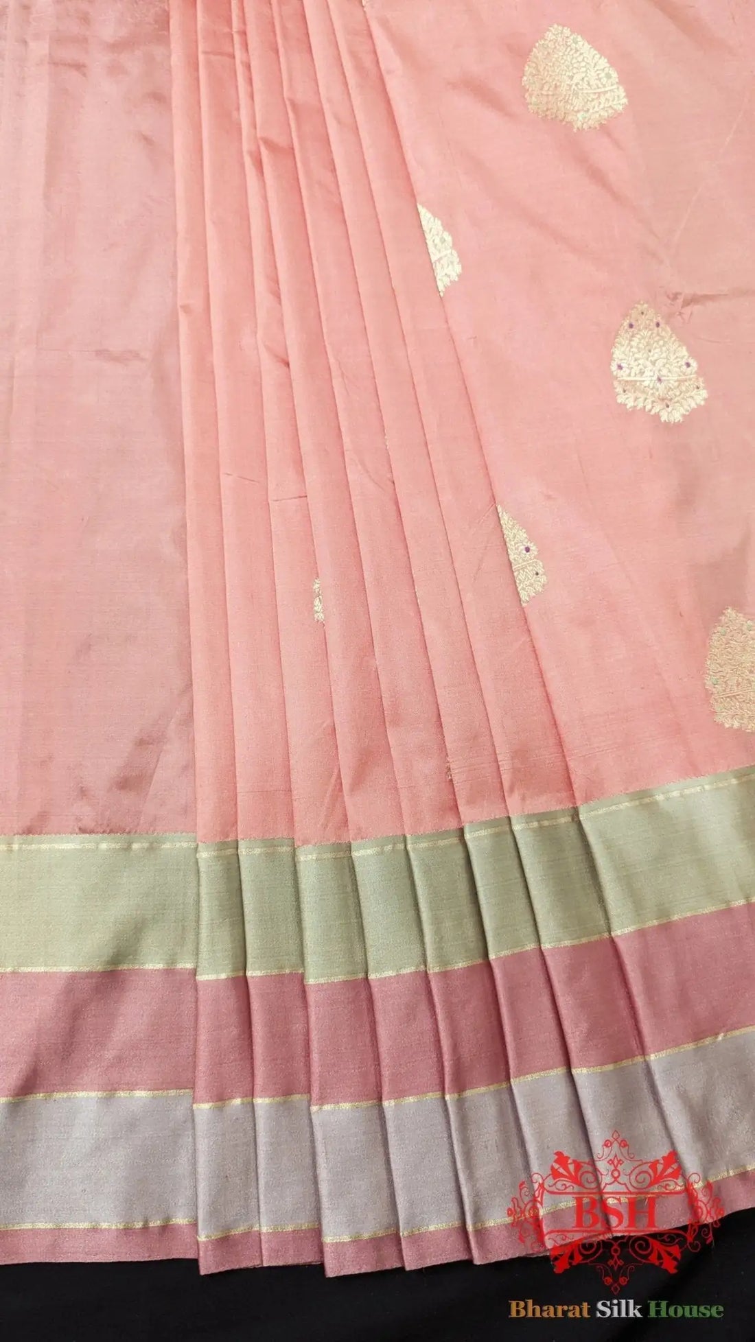 Pure Banarasi Handloom Katan Silk Meenakari Antique Zari Saree In Shades Of Peach - Bharat Silk House Pure Kataan Silk