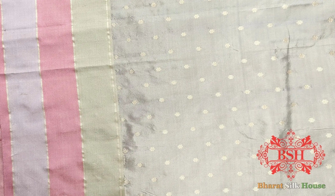 Pure Banarasi Handloom Katan Silk Meenakari Antique Zari Saree In Shades Of Peach - Bharat Silk House Pure Kataan Silk