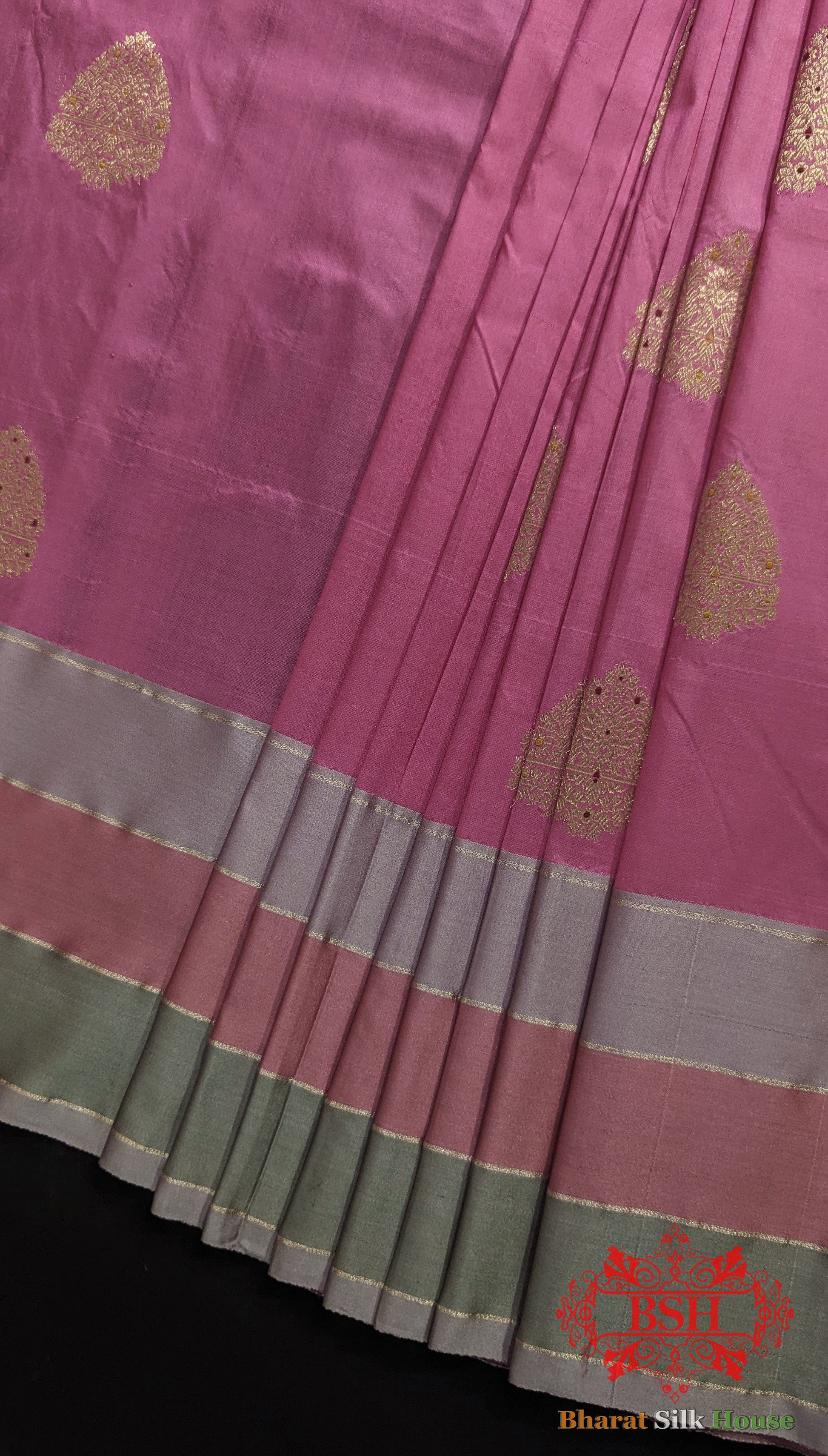 Pure Banarasi Handloom Katan Silk Meenakari Antique Zari Saree In Shades Of Pink - Bharat Silk House