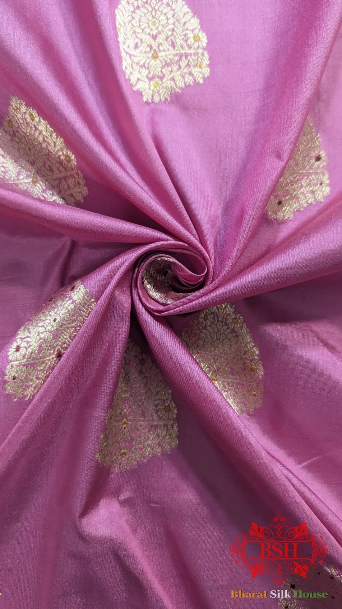 Pure Banarasi Handloom Katan Silk Meenakari Antique Zari Saree In Shades Of Pink - Bharat Silk House Pure Kataan Silk