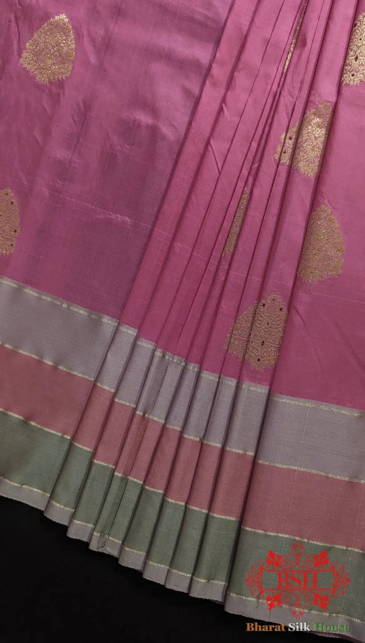 Pure Banarasi Handloom Katan Silk Meenakari Antique Zari Saree In Shades Of Pink - Bharat Silk House Pure Kataan Silk