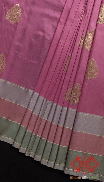 Pure Banarasi Handloom Katan Silk Meenakari Antique Zari Saree In Shades Of Pink - Bharat Silk House Pure Kataan Silk