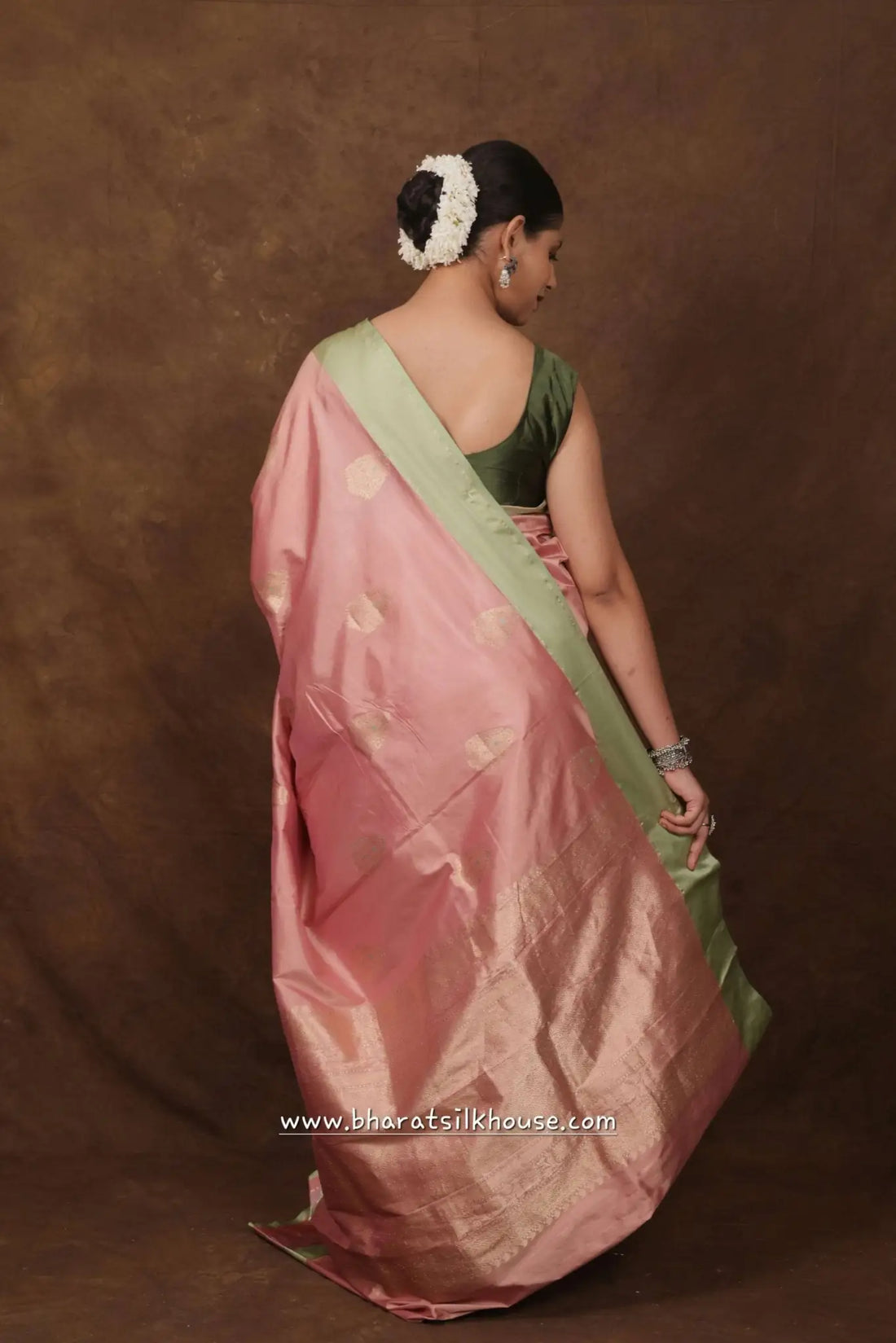 Pure Banarasi Handloom Katan Silk Meenakari Antique Zari Saree In Shades Of Pink - Bharat Silk House Pure Kataan Silk