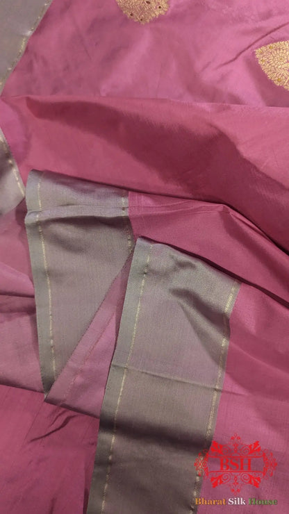 Pure Banarasi Handloom Katan Silk Meenakari Antique Zari Saree In Shades Of Pink - Bharat Silk House Pure Kataan Silk