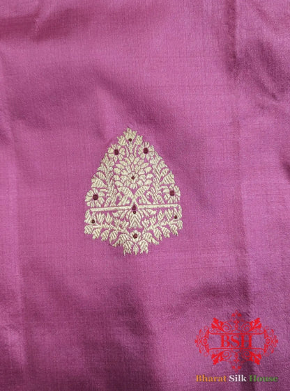 Pure Banarasi Handloom Katan Silk Meenakari Antique Zari Saree In Shades Of Pink - Bharat Silk House Pure Kataan Silk