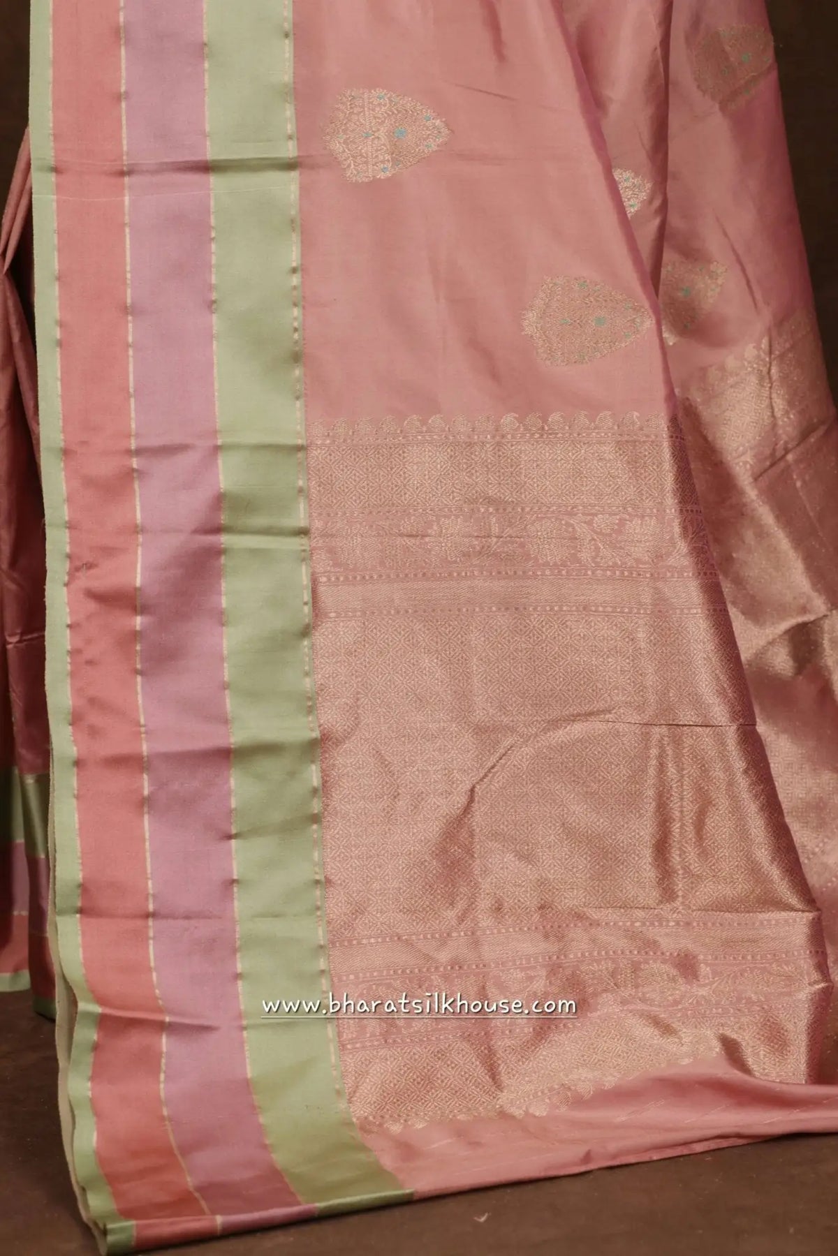 Pure Banarasi Handloom Katan Silk Meenakari Antique Zari Saree In Shades Of Pink - Bharat Silk House Pure Kataan Silk