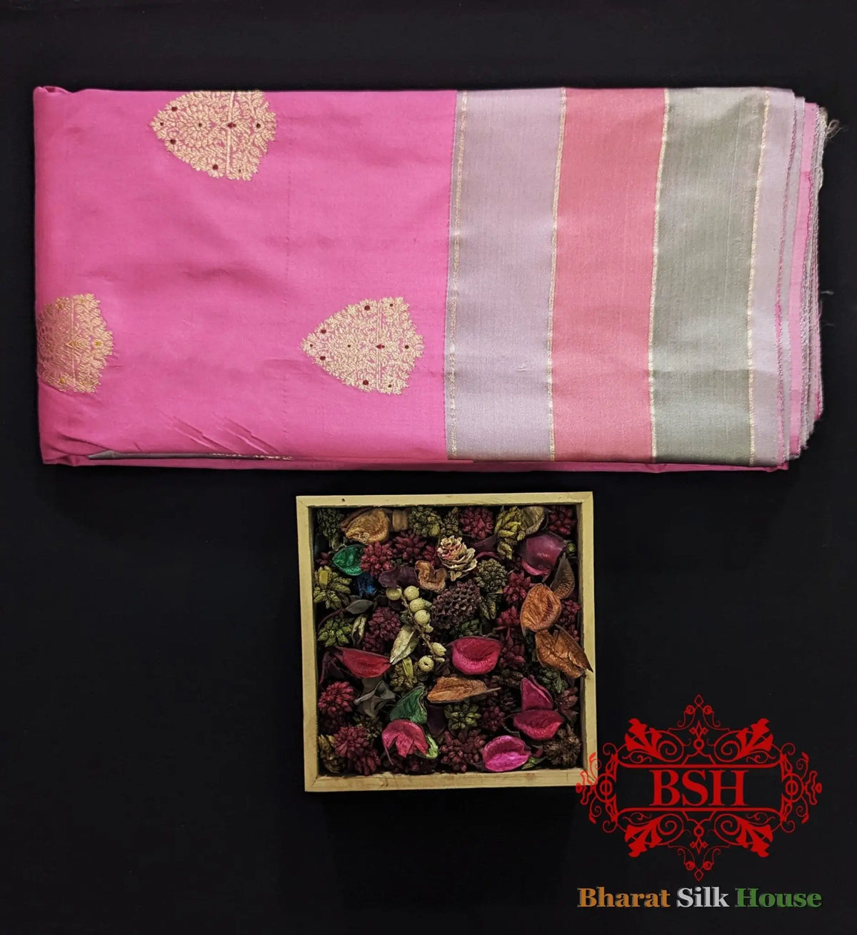 Pure Banarasi Handloom Katan Silk Meenakari Antique Zari Saree In Shades Of Pink - Bharat Silk House Pure Kataan Silk