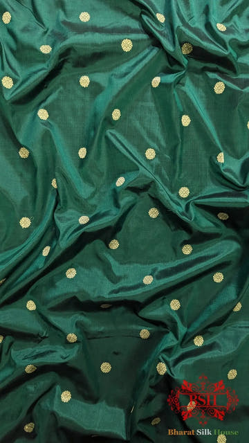 Pure Banarasi Handloom Katan Silk Meenakari Antique Zari Saree In Shades Of Rama - Bharat Silk House Pure Kataan Silk