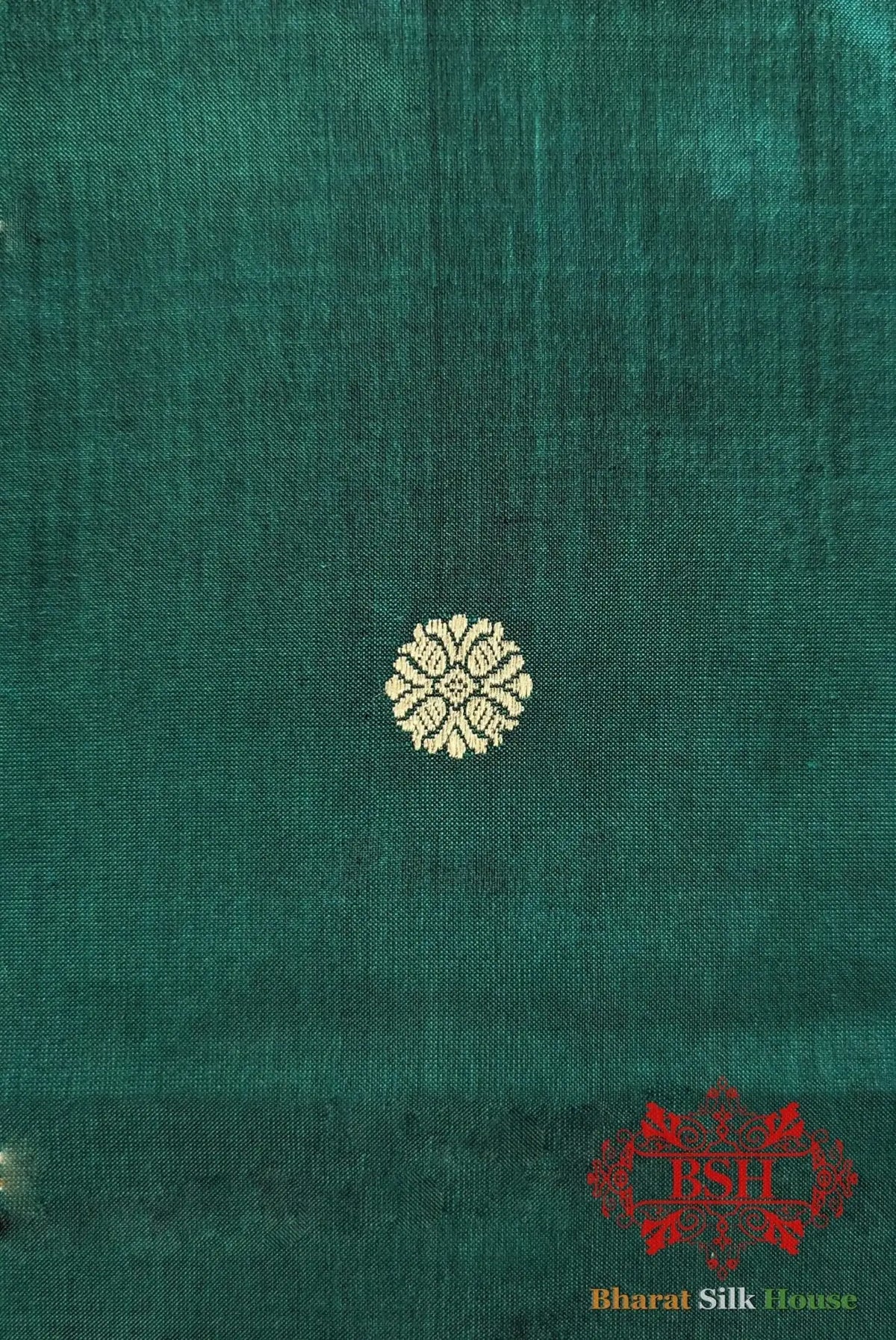 Pure Banarasi Handloom Katan Silk Meenakari Antique Zari Saree In Shades Of Rama - Bharat Silk House Pure Kataan Silk