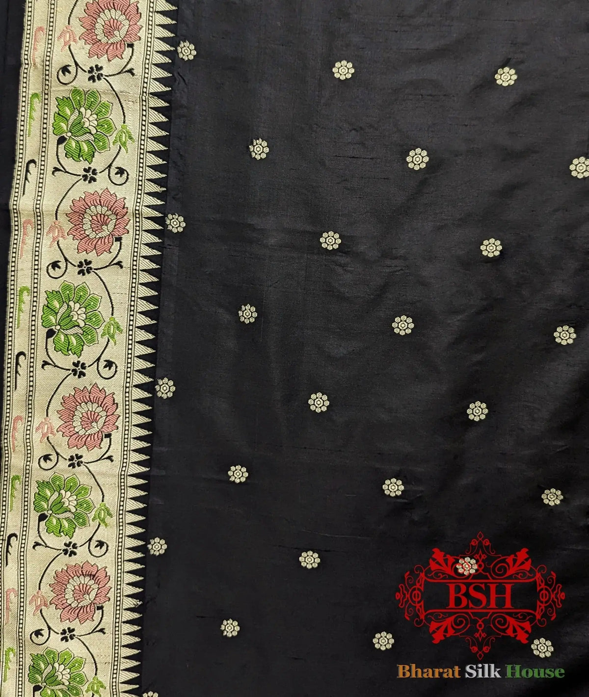 Pure Banarasi Handloom Katan Silk Meenakari Antique Zari Saree In Shades Of Rama - Bharat Silk House Pure Kataan Silk