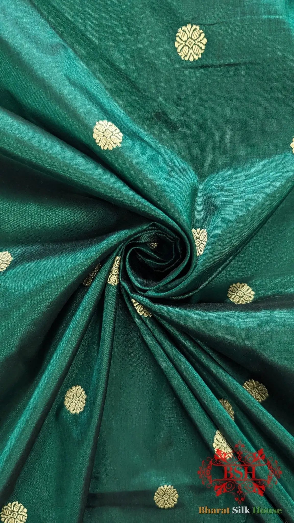 Pure Banarasi Handloom Katan Silk Meenakari Antique Zari Saree In Shades Of Rama - Bharat Silk House Pure Kataan Silk