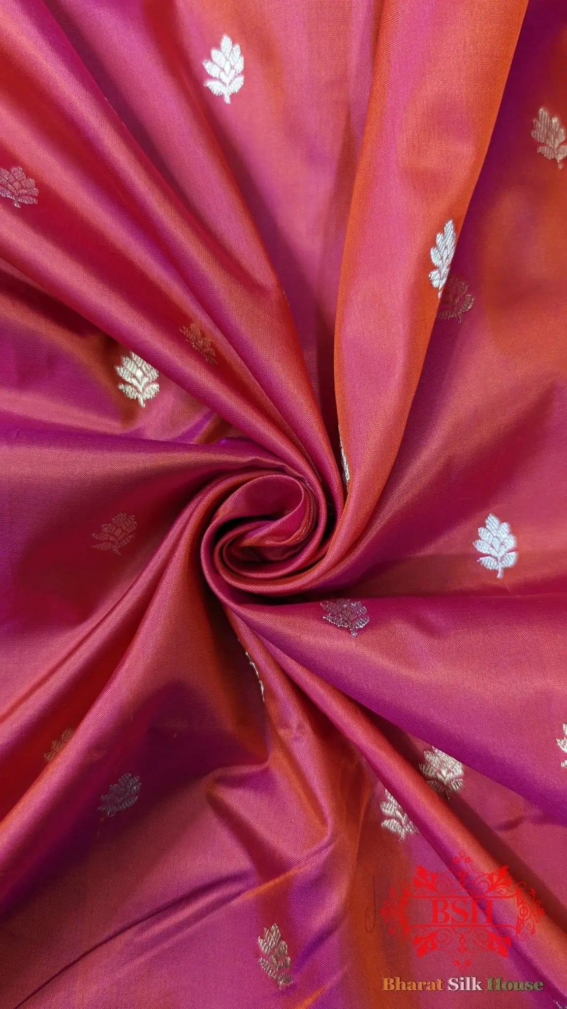 Pure Banarasi Handloom Katan Silk Meenakari Antique Zari Saree In Shades Of Rani - Bharat Silk House Pure Kataan Silk