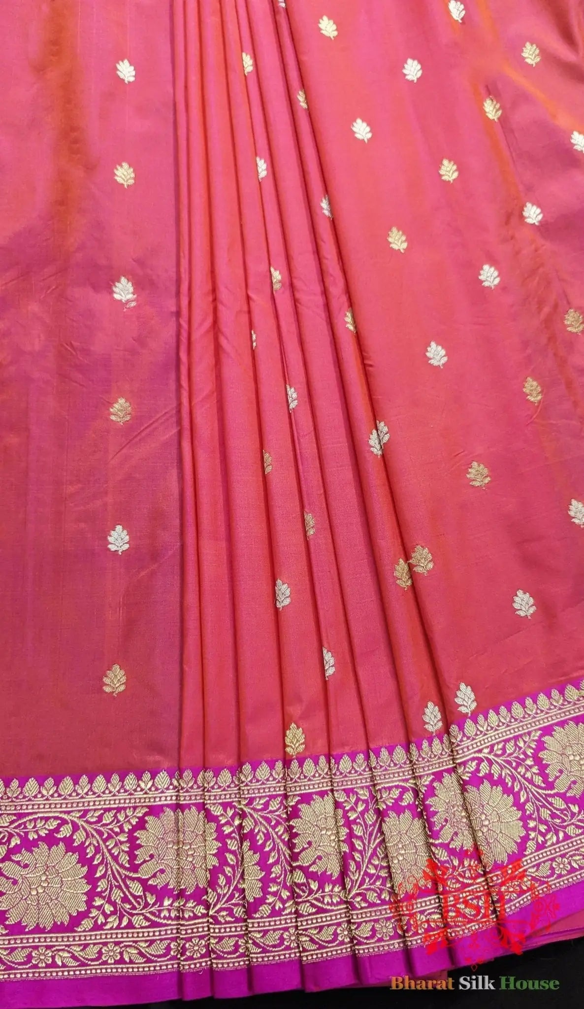 Pure Banarasi Handloom Katan Silk Meenakari Antique Zari Saree In Shades Of Rani - Bharat Silk House Pure Kataan Silk