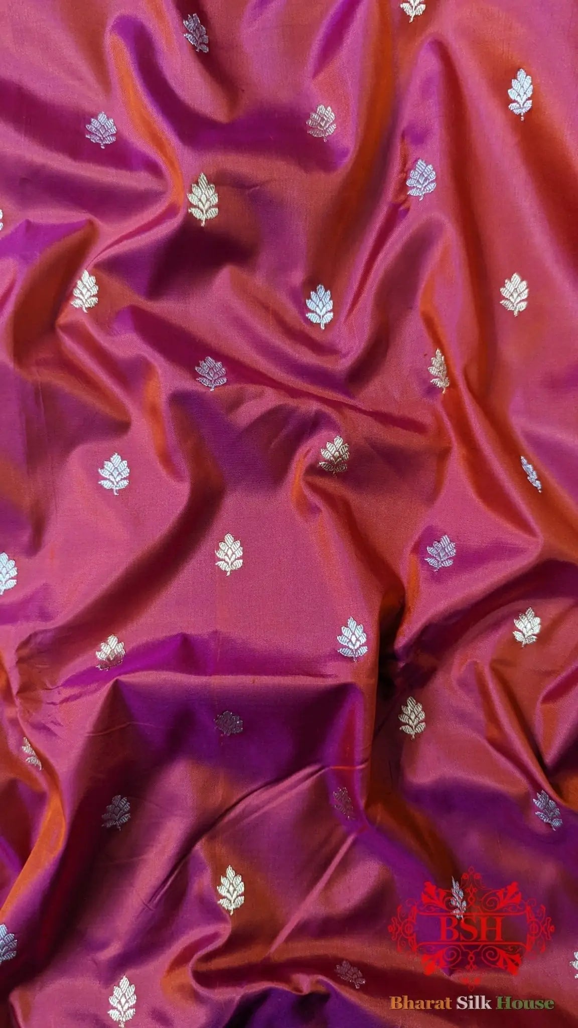 Pure Banarasi Handloom Katan Silk Meenakari Antique Zari Saree In Shades Of Rani - Bharat Silk House Pure Kataan Silk