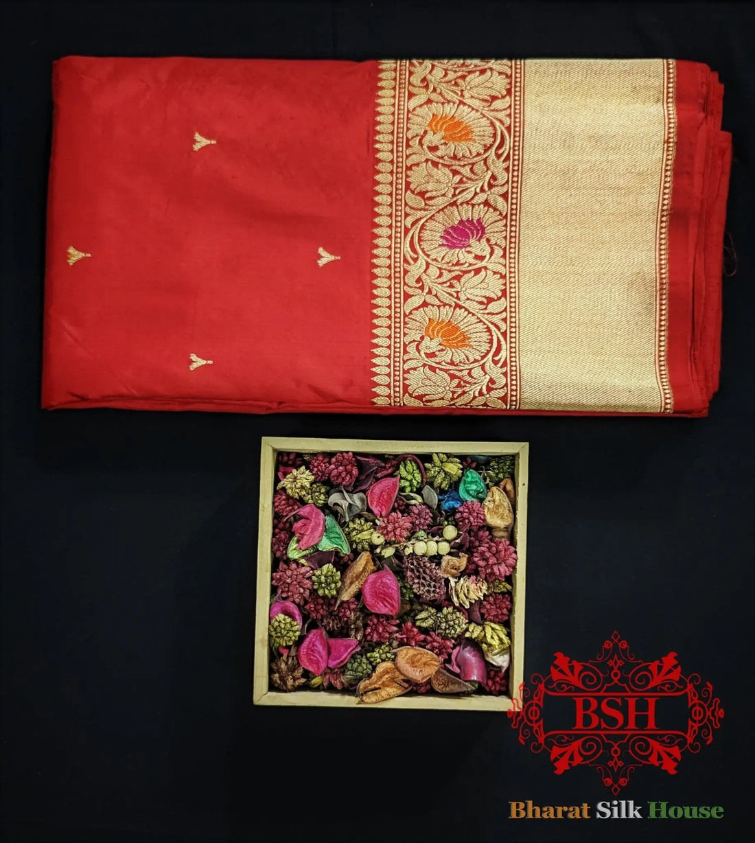 Pure Banarasi Handloom Katan Silk Meenakari Antique Zari Saree In Shades Of Red - Bharat Silk House Pure Kataan Silk