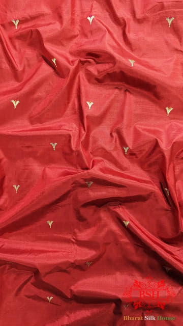 Pure Banarasi Handloom Katan Silk Meenakari Antique Zari Saree In Shades Of Red - Bharat Silk House Pure Kataan Silk