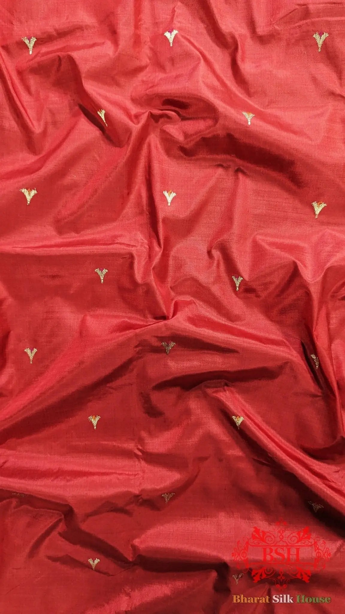 Pure Banarasi Handloom Katan Silk Meenakari Antique Zari Saree In Shades Of Red - Bharat Silk House Pure Kataan Silk