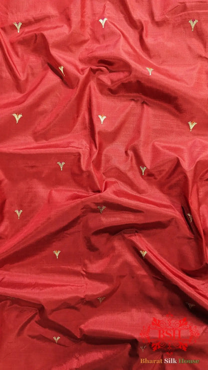 Pure Banarasi Handloom Katan Silk Meenakari Antique Zari Saree In Shades Of Red - Bharat Silk House Pure Kataan Silk