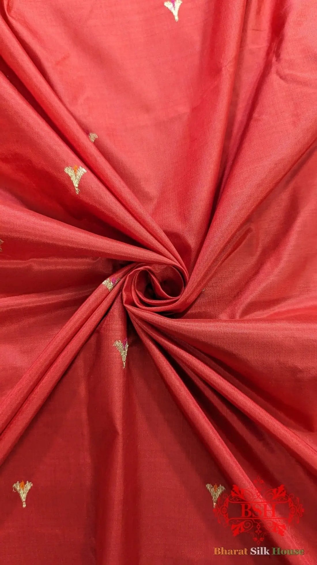 Pure Banarasi Handloom Katan Silk Meenakari Antique Zari Saree In Shades Of Red - Bharat Silk House Pure Kataan Silk
