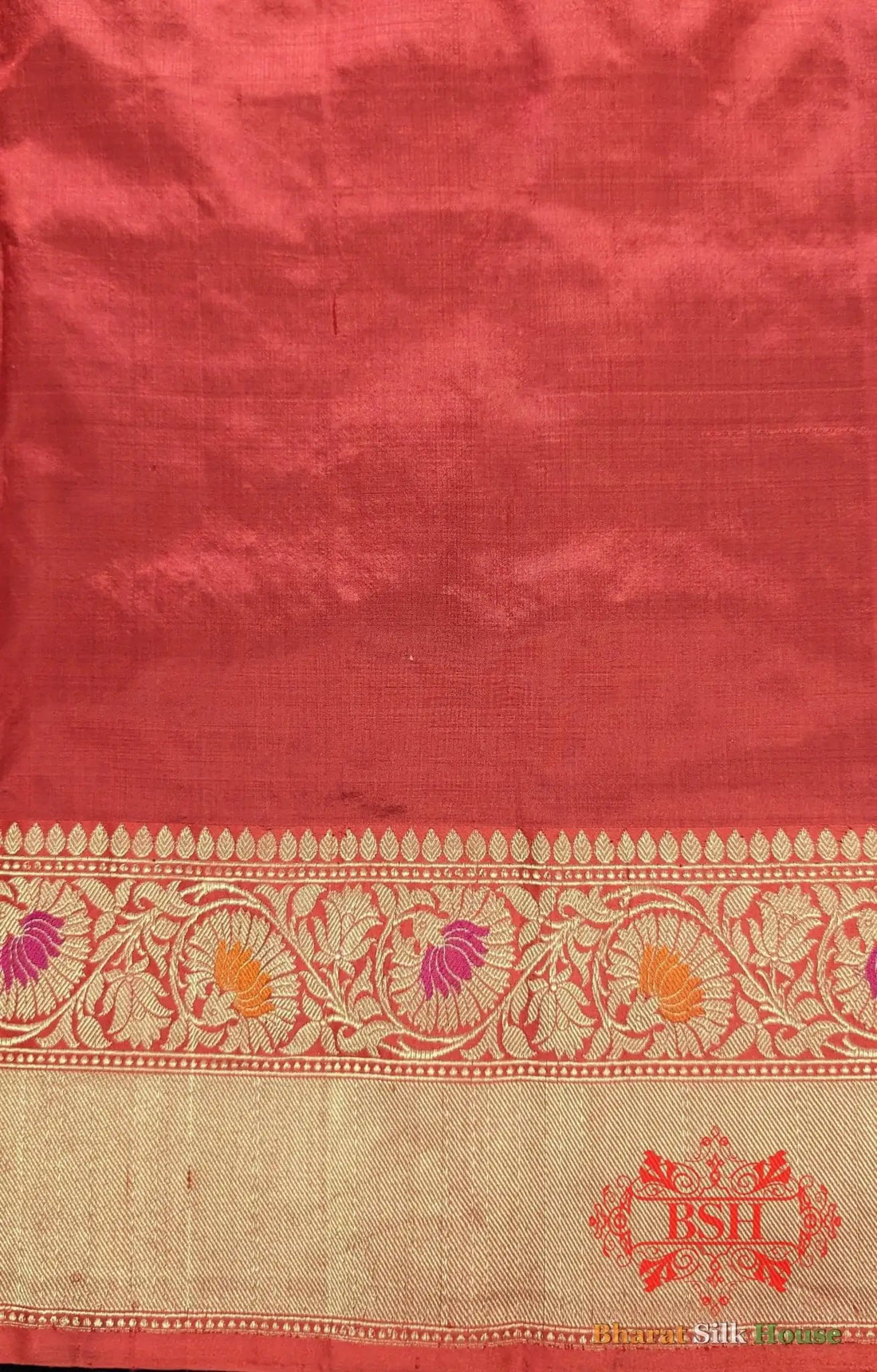Pure Banarasi Handloom Katan Silk Meenakari Antique Zari Saree In Shades Of Red - Bharat Silk House Pure Kataan Silk