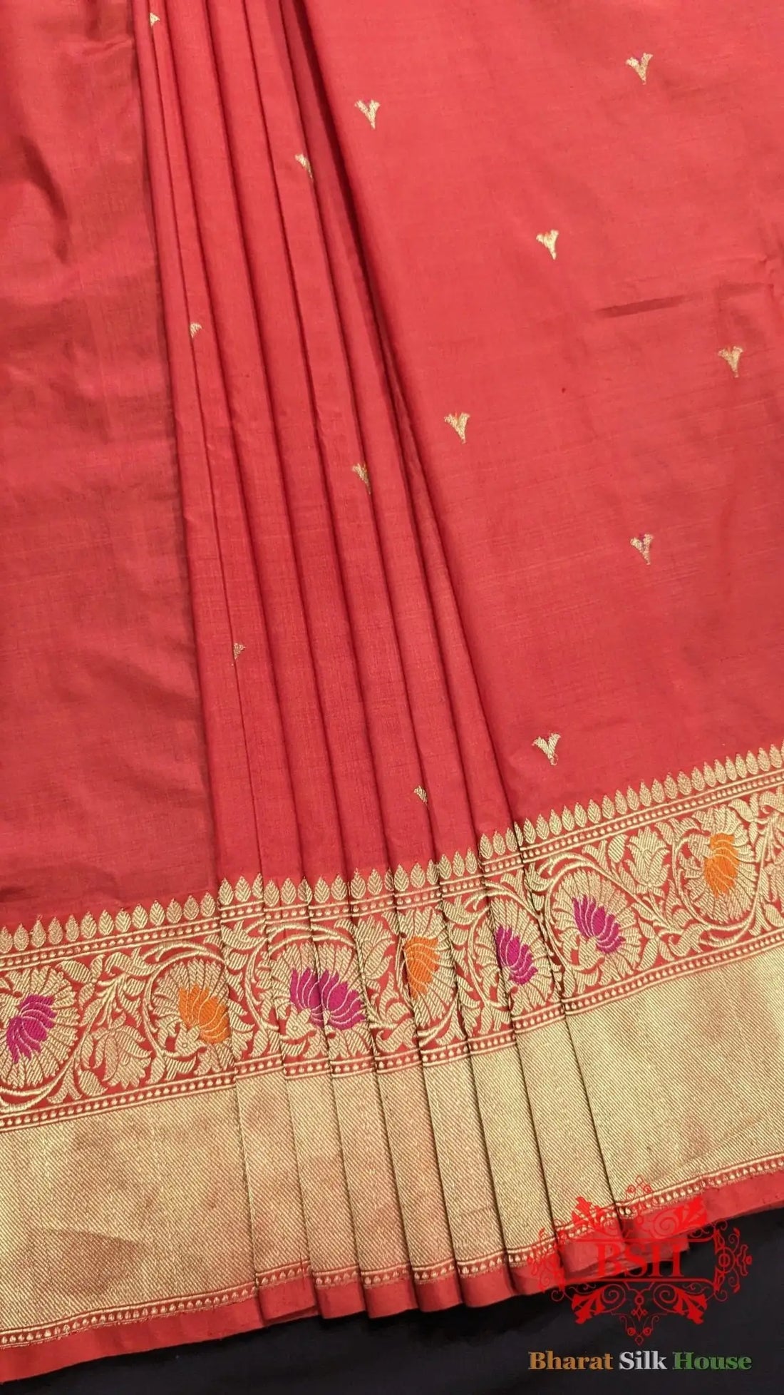 Pure Banarasi Handloom Katan Silk Meenakari Antique Zari Saree In Shades Of Red - Bharat Silk House Pure Kataan Silk