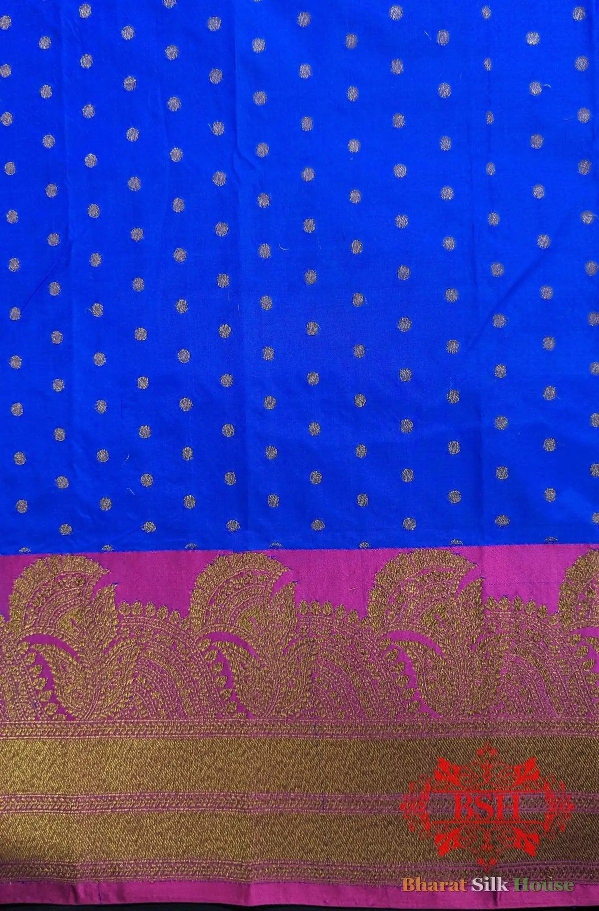 Pure Banarasi Handloom Katan Silk Meenakari Antique Zari Saree In Shades Of Royal Blue - Bharat Silk House Pure Kataan Silk
