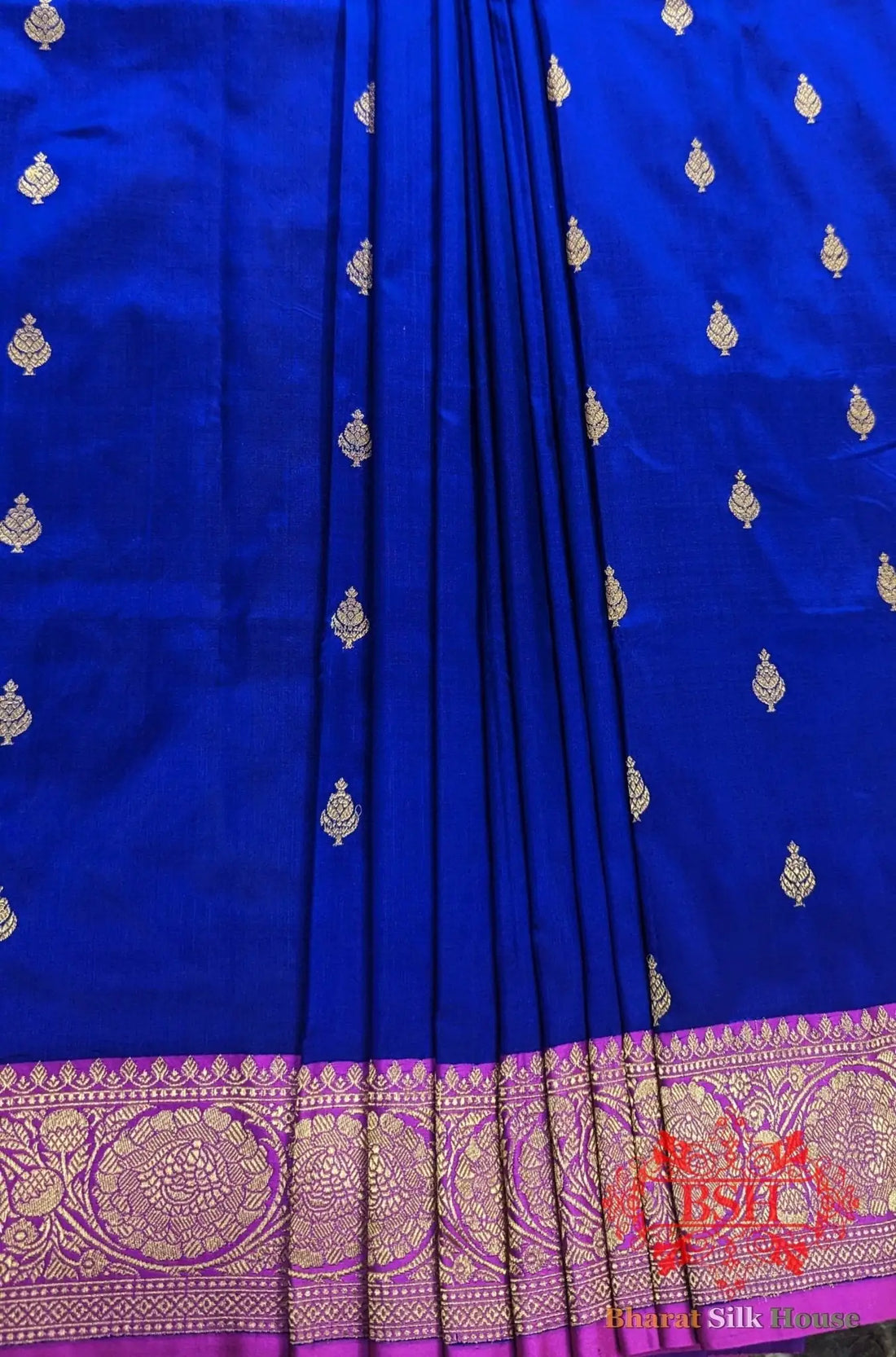 Pure Banarasi Handloom Katan Silk Meenakari Antique Zari Saree In Shades Of Royal Blue - Bharat Silk House Pure Kataan Silk