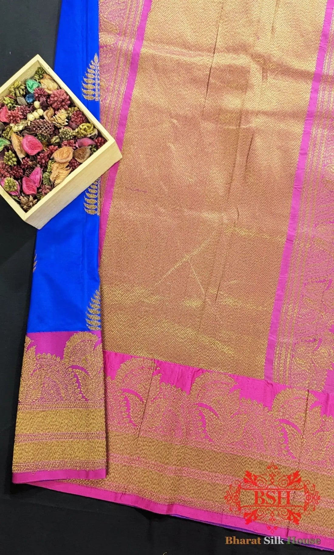 Pure Banarasi Handloom Katan Silk Meenakari Antique Zari Saree In Shades Of Royal Blue - Bharat Silk House Pure Kataan Silk