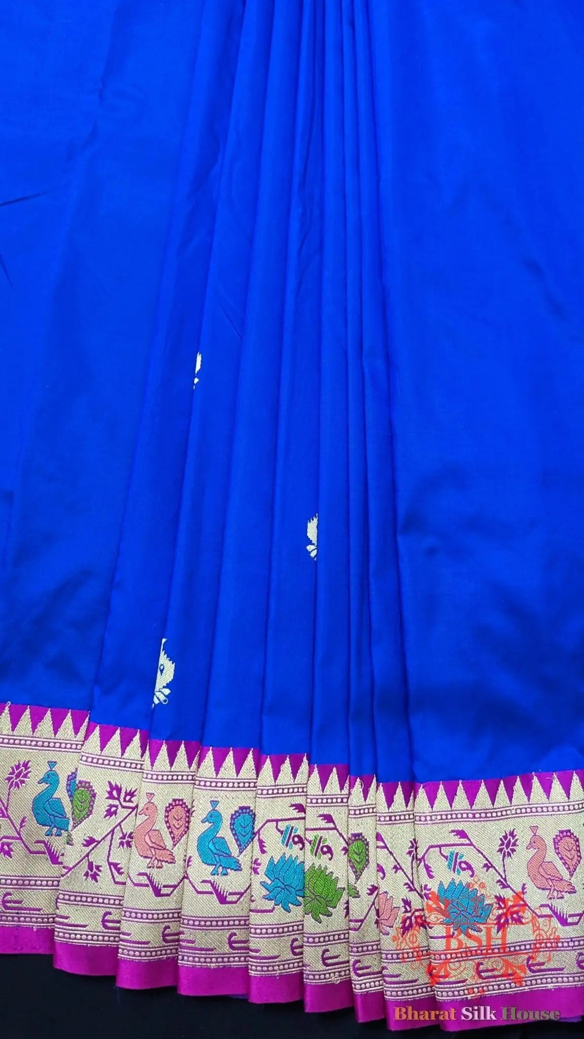 Pure Banarasi Handloom Katan Silk Meenakari Antique Zari Saree In Shades Of Royal Blue - Bharat Silk House Pure Kataan Silk