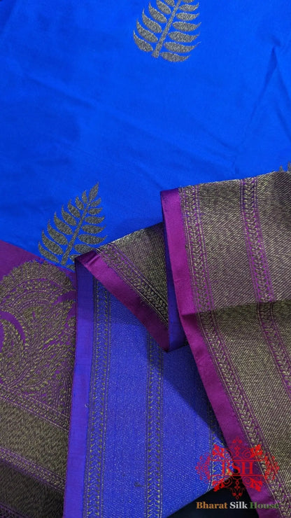 Pure Banarasi Handloom Katan Silk Meenakari Antique Zari Saree In Shades Of Royal Blue - Bharat Silk House Pure Kataan Silk