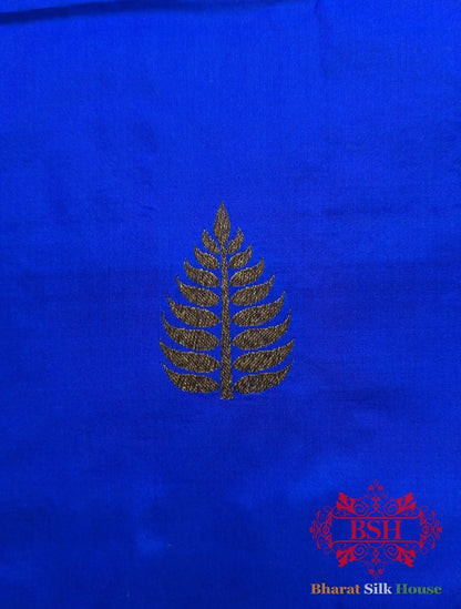 Pure Banarasi Handloom Katan Silk Meenakari Antique Zari Saree In Shades Of Royal Blue - Bharat Silk House Pure Kataan Silk