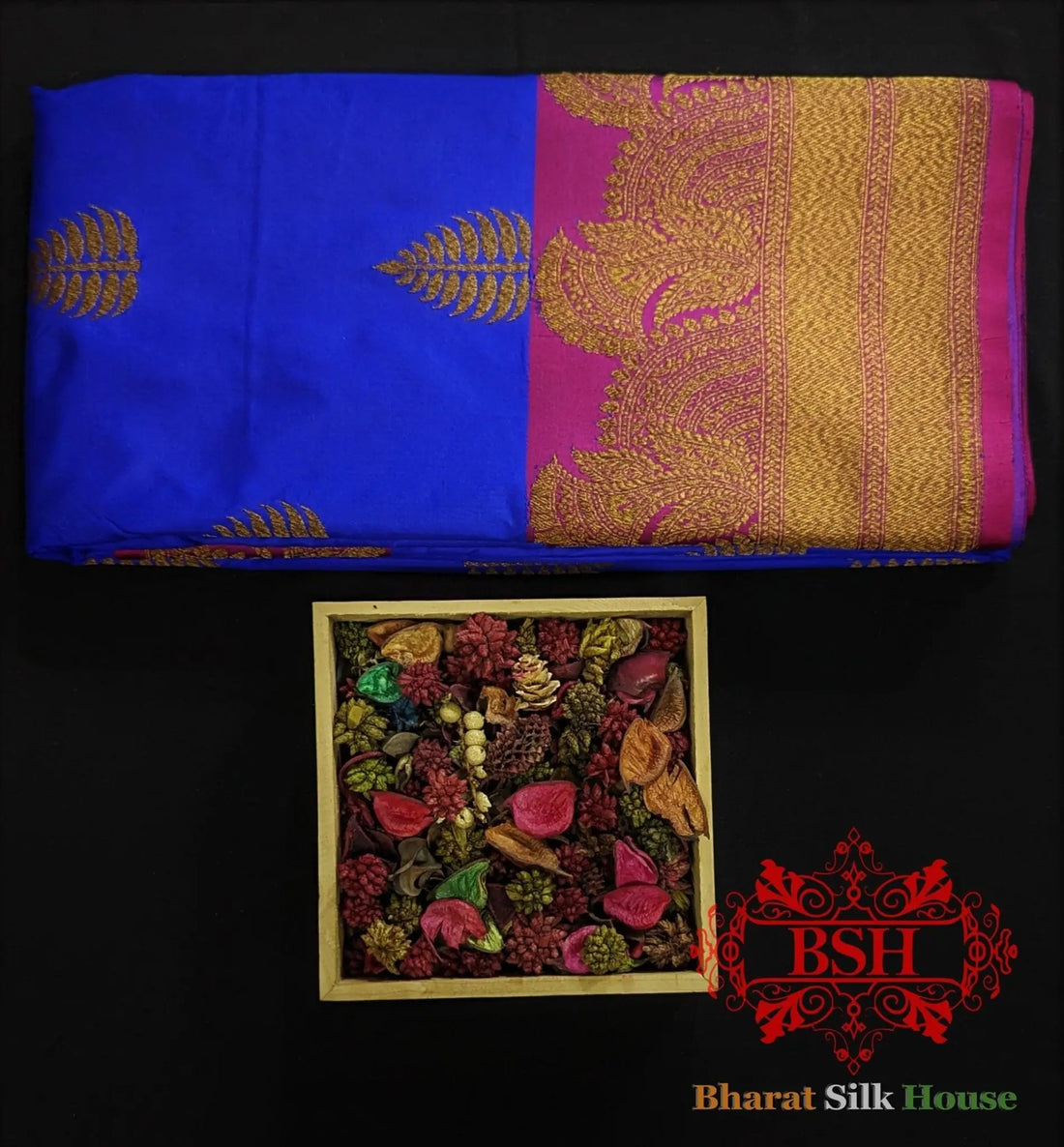 Pure Banarasi Handloom Katan Silk Meenakari Antique Zari Saree In Shades Of Royal Blue - Bharat Silk House Pure Kataan Silk
