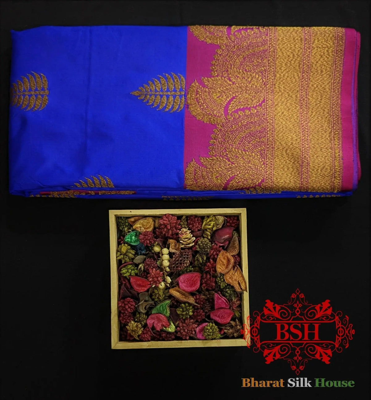 Pure Banarasi Handloom Katan Silk Meenakari Antique Zari Saree In Shades Of Royal Blue - Bharat Silk House Pure Kataan Silk