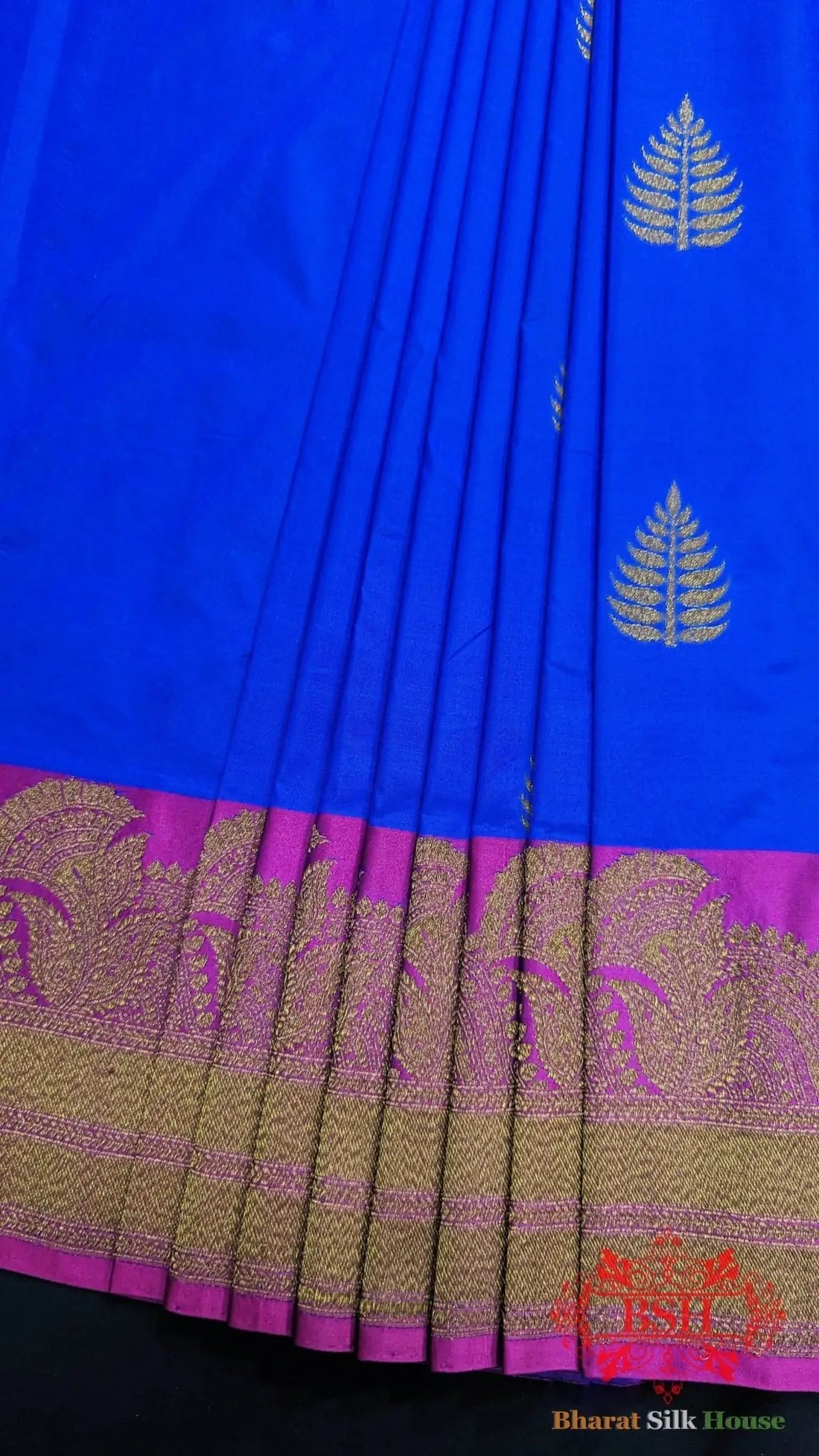 Pure Banarasi Handloom Katan Silk Meenakari Antique Zari Saree In Shades Of Royal Blue - Bharat Silk House Pure Kataan Silk