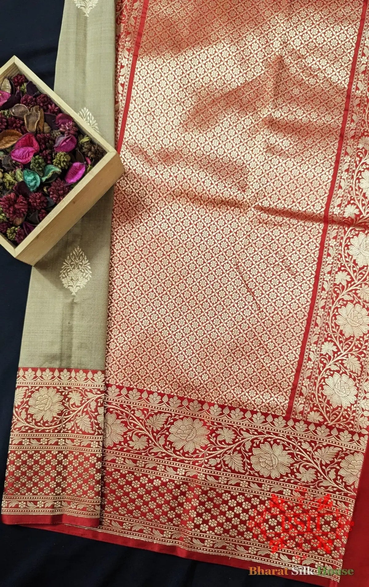 Pure Banarasi Handloom Katan Silk Meenakari Antique Zari Saree In Shades Of Tortilla Brown - Bharat Silk House Pure Kataan Silk