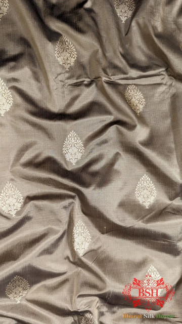 Pure Banarasi Handloom Katan Silk Meenakari Antique Zari Saree In Shades Of Tortilla Brown - Bharat Silk House Pure Kataan Silk