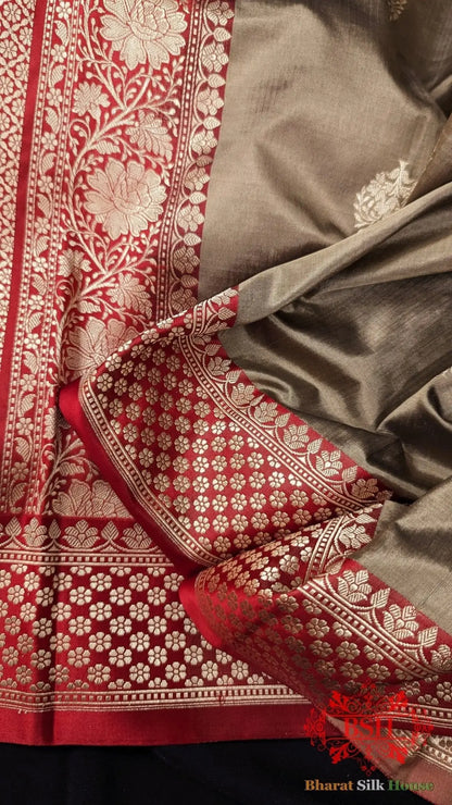 Pure Banarasi Handloom Katan Silk Meenakari Antique Zari Saree In Shades Of Tortilla Brown - Bharat Silk House Pure Kataan Silk