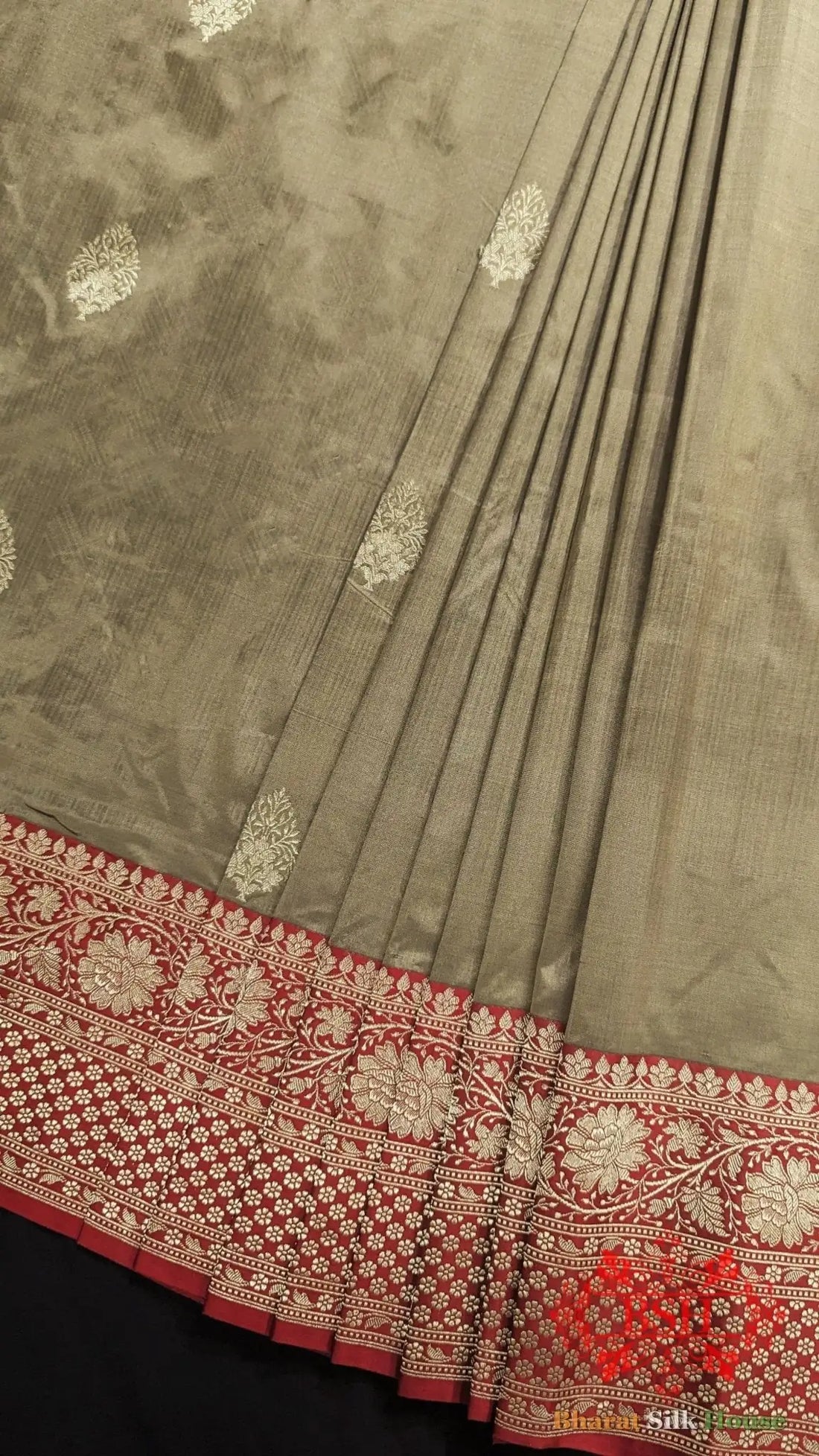 Pure Banarasi Handloom Katan Silk Meenakari Antique Zari Saree In Shades Of Tortilla Brown - Bharat Silk House Pure Kataan Silk