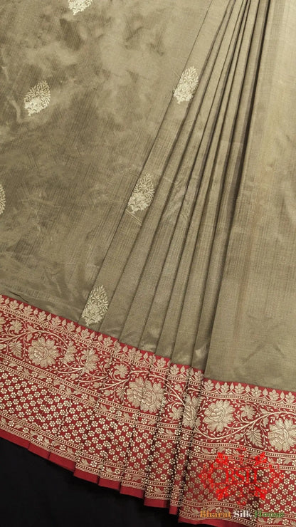 Pure Banarasi Handloom Katan Silk Meenakari Antique Zari Saree In Shades Of Tortilla Brown - Bharat Silk House Pure Kataan Silk