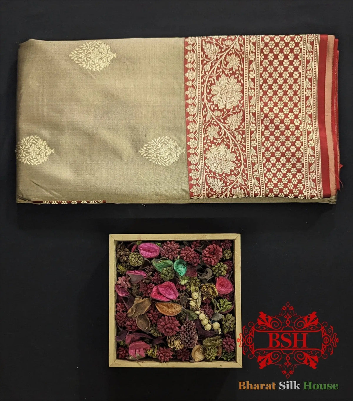 Pure Banarasi Handloom Katan Silk Meenakari Antique Zari Saree In Shades Of Tortilla Brown - Bharat Silk House Pure Kataan Silk