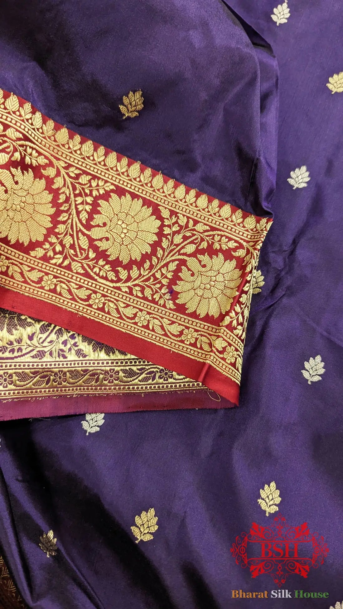 Pure Banarasi Handloom Katan Silk Meenakari Antique Zari Saree In Shades Of Violet - Bharat Silk House Pure Kataan Silk
