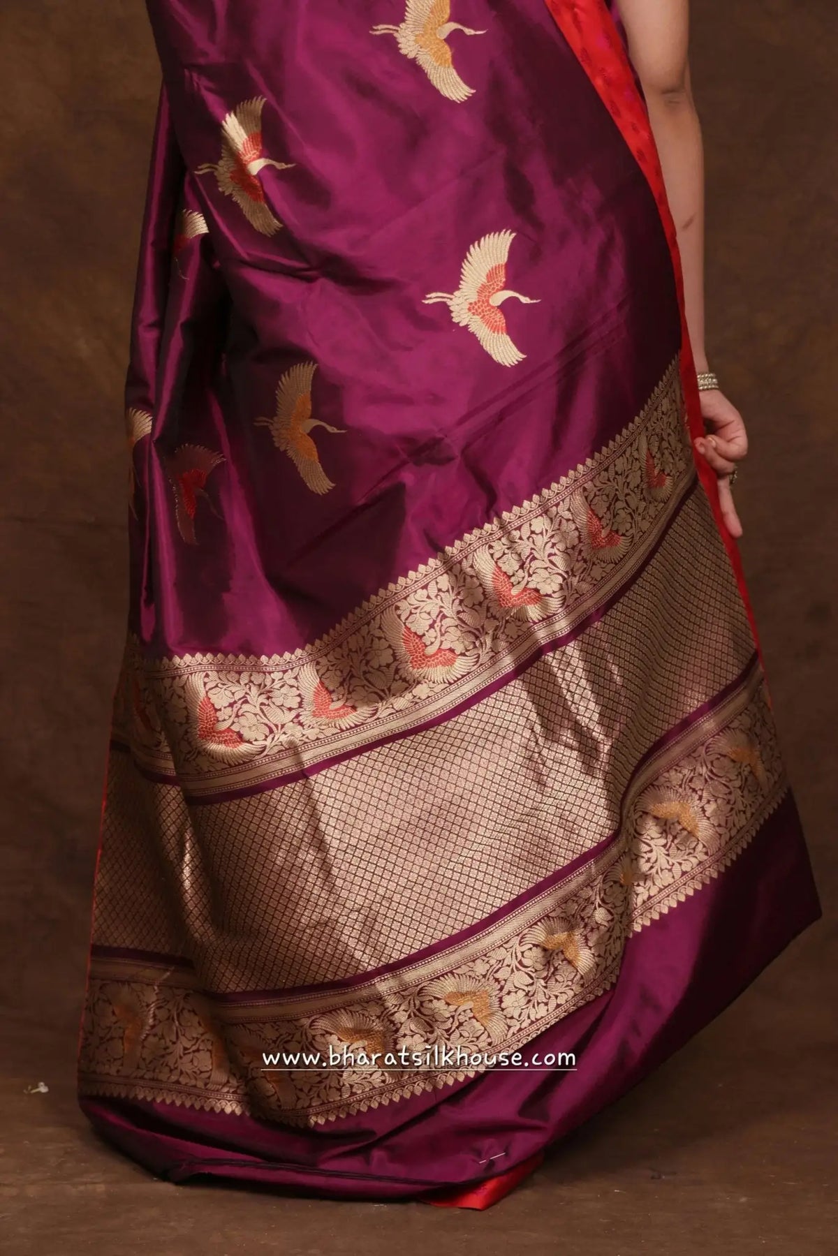 Pure Banarasi Handloom Katan Silk Meenakari Antique Zari Saree In Shades Of Violet - Bharat Silk House Pure Kataan Silk