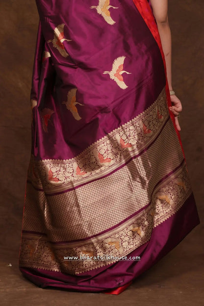 Pure Banarasi Handloom Katan Silk Meenakari Antique Zari Saree In Shades Of Violet - Bharat Silk House Pure Kataan Silk