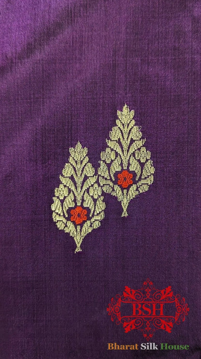 Pure Banarasi Handloom Katan Silk Meenakari Antique Zari Saree In Shades Of Violet - Bharat Silk House Pure Kataan Silk