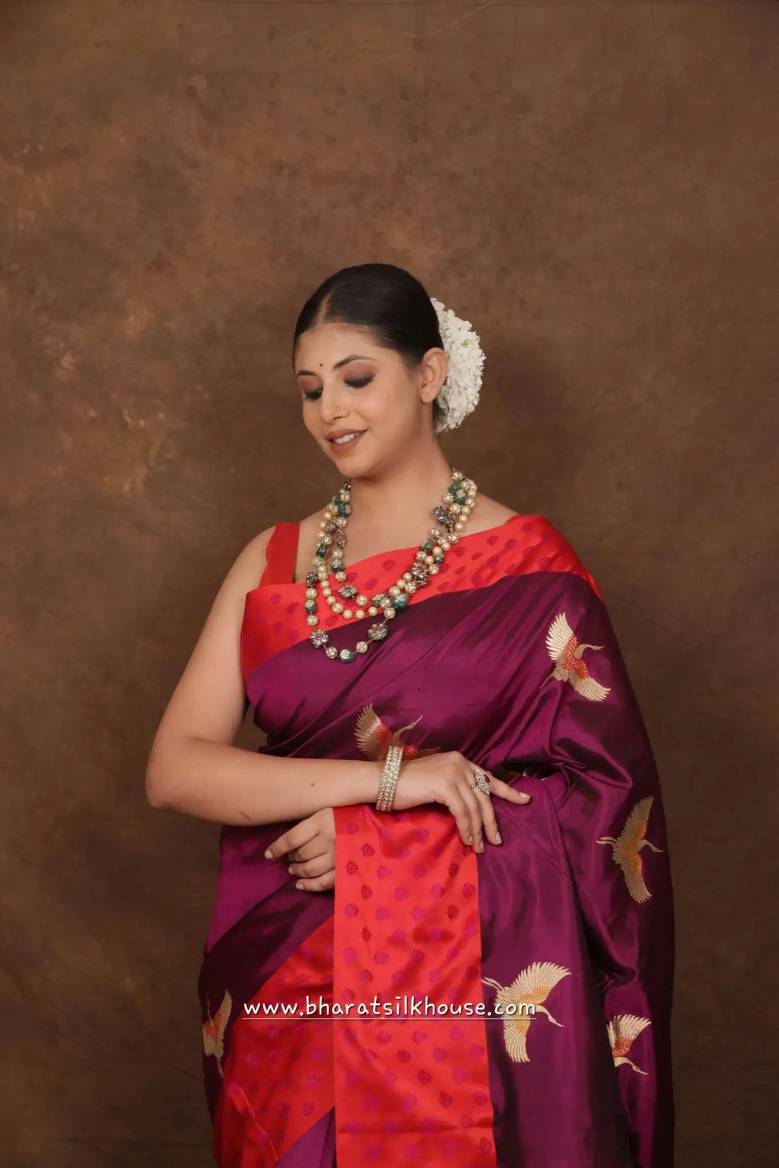 Pure Banarasi Handloom Katan Silk Meenakari Antique Zari Saree In Shades Of Violet - Bharat Silk House Pure Kataan Silk