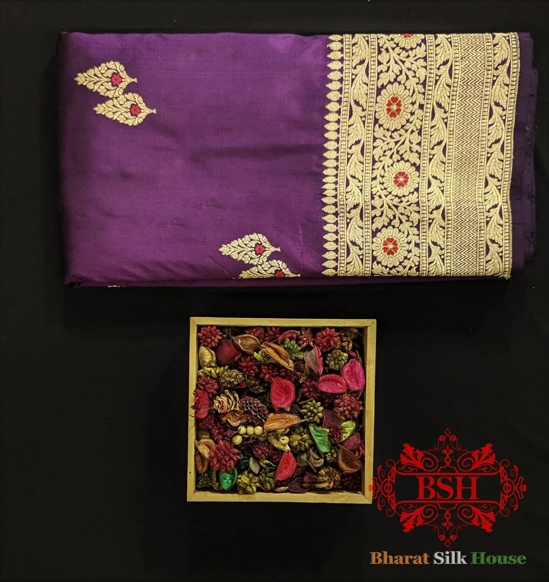 Pure Banarasi Handloom Katan Silk Meenakari Antique Zari Saree In Shades Of Violet - Bharat Silk House Pure Kataan Silk