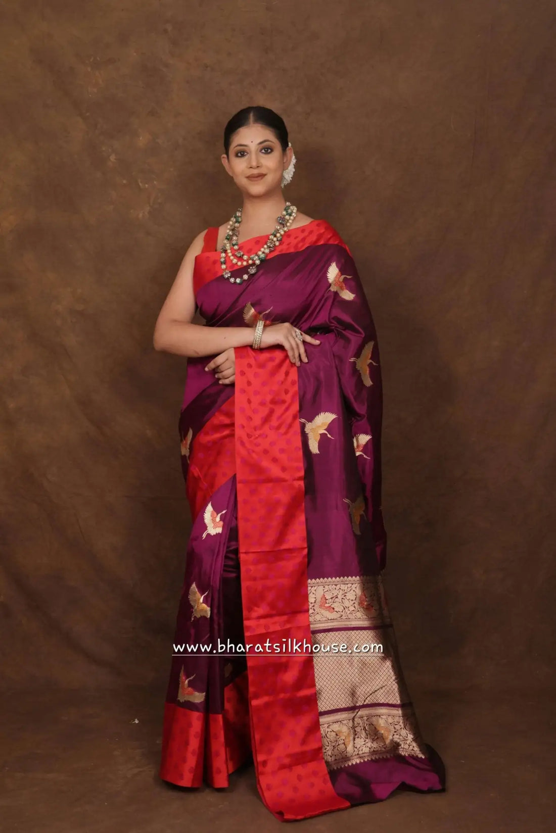 Pure Banarasi Handloom Katan Silk Meenakari Antique Zari Saree In Shades Of Violet - Bharat Silk House Pure Kataan Silk