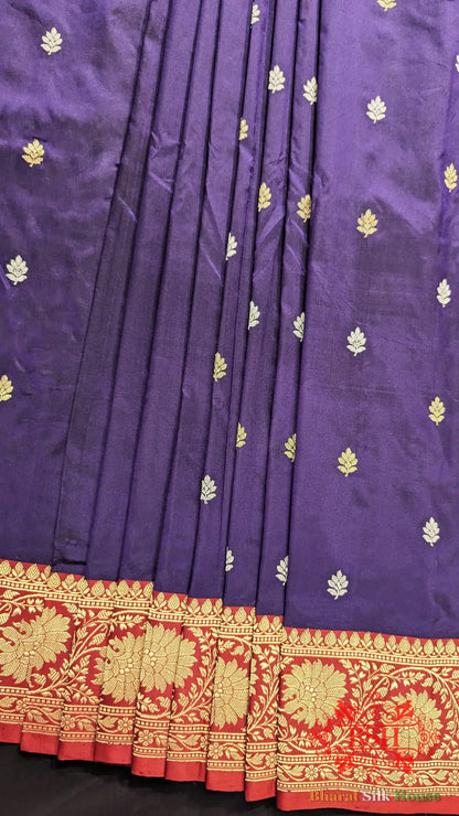 Pure Banarasi Handloom Katan Silk Meenakari Antique Zari Saree In Shades Of Violet - Bharat Silk House Pure Kataan Silk